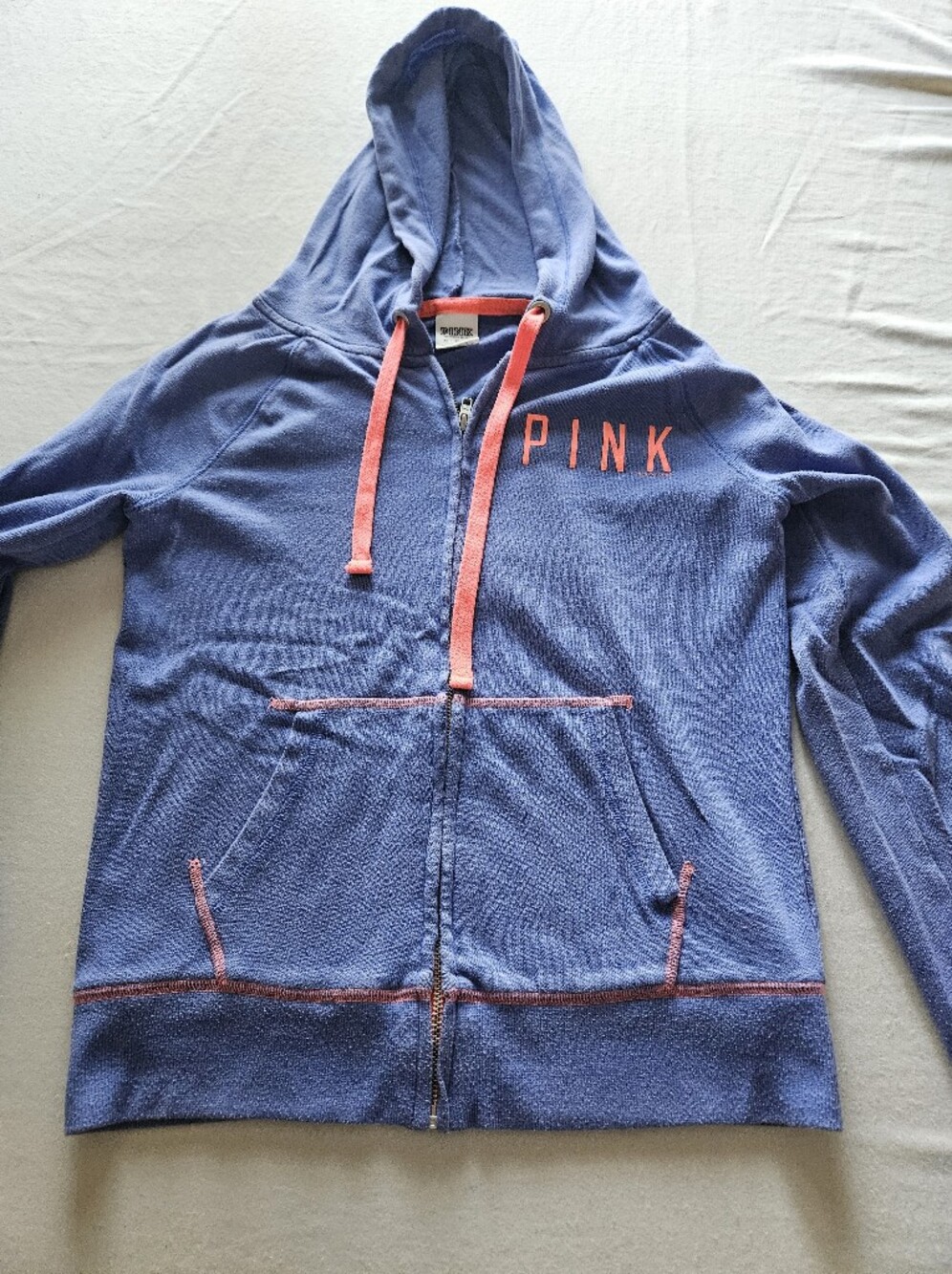PINK Victoria's Secret Periwinkle Blue Hoodie with Neon Pink Accents Size XS